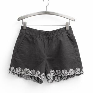 J.Crew Linen Blend Embroidered Scallop Hem Shorts – Gray White, Size XS